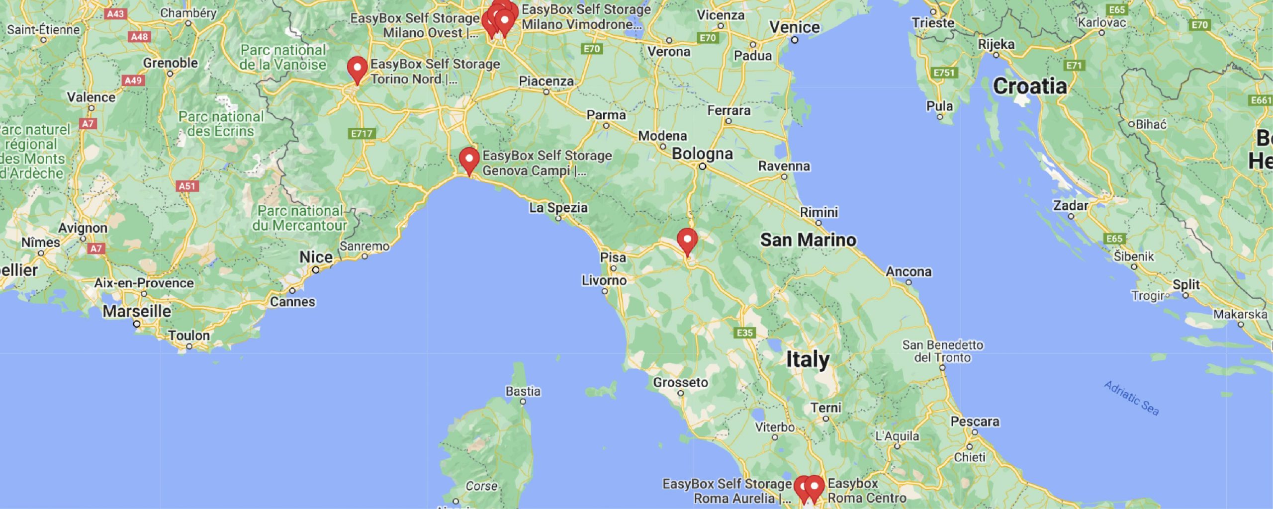 mappa dell’Italia con i punti delle sedi EasyBox in rosso